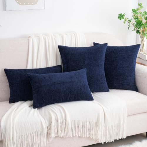 HWY 50 Navy Blue Chenille Throw Pillow Covers, 18x18 Inch, Set of 2