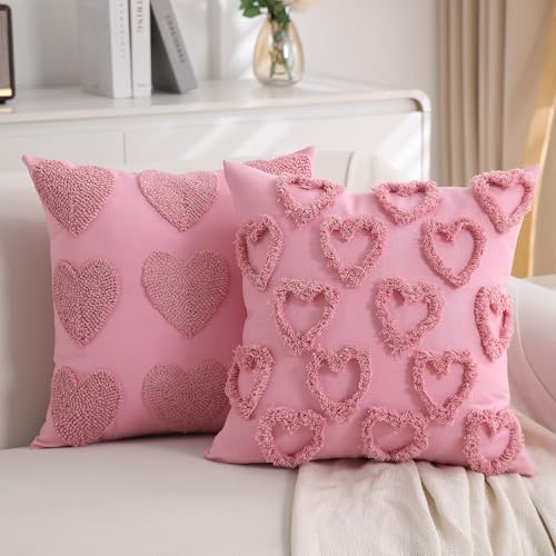 Pink Heart Love Throw Pillow Covers 18x18 Inch Set of 2 - KOOLIFE