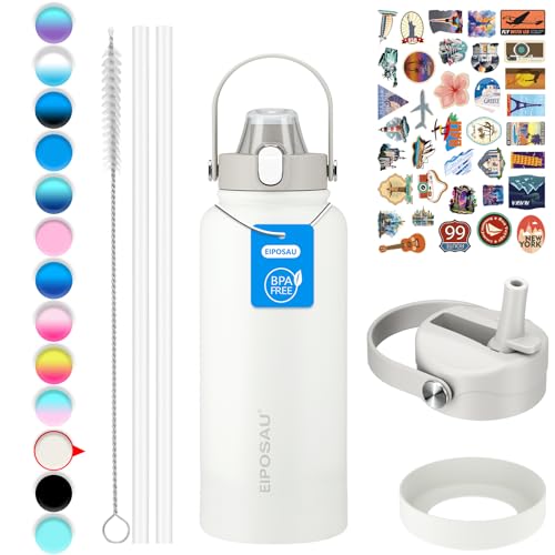 EIPOSAU 32 oz Insulated Stainless Steel Water Bottle, Off-White
