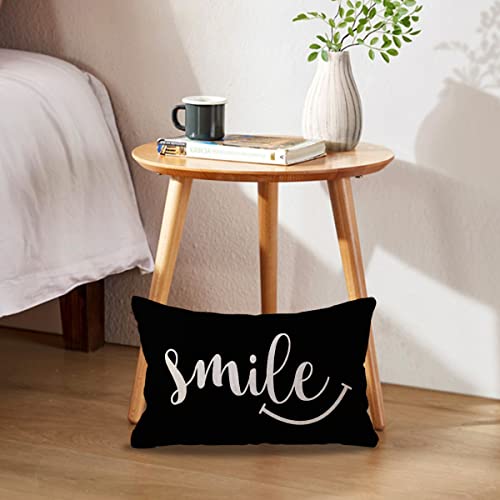Happiness Day Decorative Pillow Covers - 12x20 Inch Lumbar Cushion Set