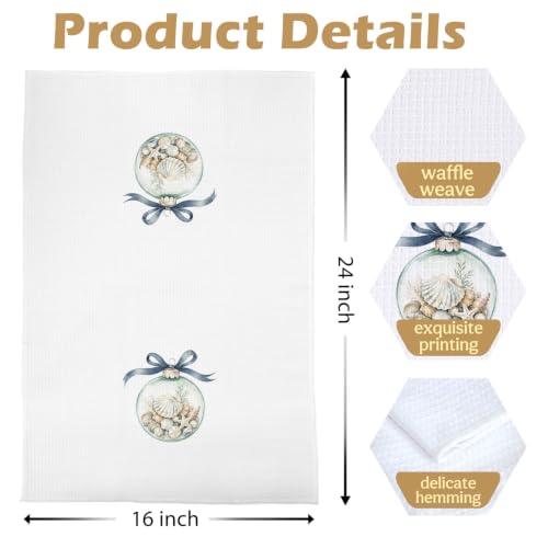 Coastal Christmas Kitchen Towels Set of 4 16x24 Inches - Waffle Weave Polyester