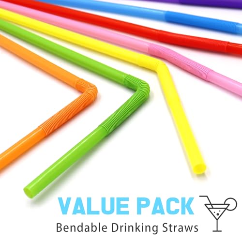 100 PCS Colorful Bendable Drinking Straws, 12.8-Inch Long Disposable Straws
