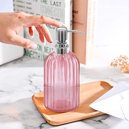 Pink Glass Soap Dispenser with Stainless Steel Pump - 14 Oz