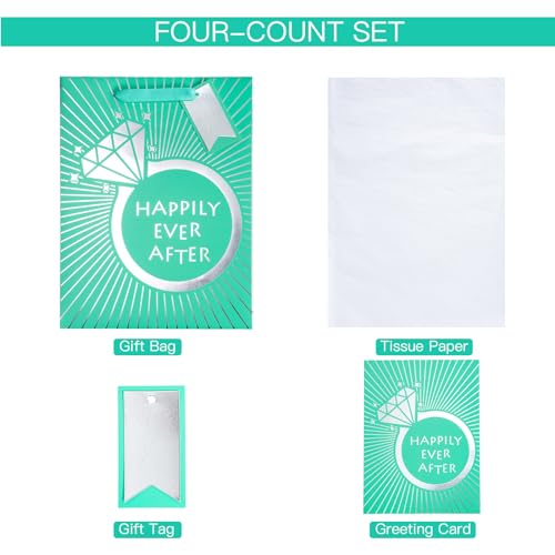 Loveinside Wedding Gift Bag Set with Tissue Paper & Card - 10" x 5" x 13"