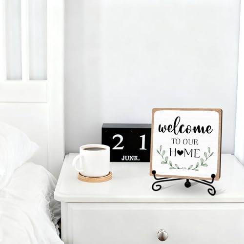 Welcome to Our Home Wooden Sign with Stand - 5" x 5"