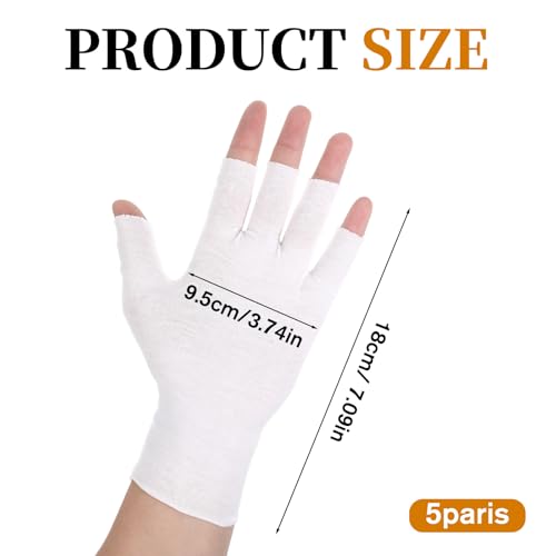 5 Pairs White Cotton Moisturizing Gloves Fingerless Half Finger Design