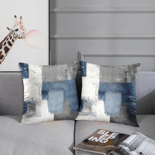 Emvency Blue Grey Throw Pillow Covers Set of 2 - 18x18 Inch Modern Abstract Art