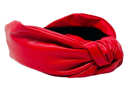 Red Faux Leather Bow Knot Headband for Women Glossy Hair Accessory
