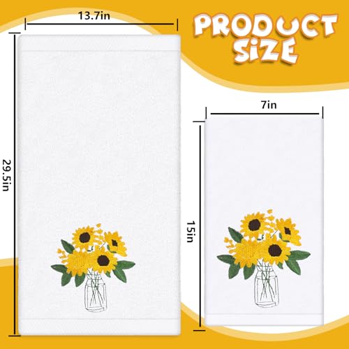 Embroidered Sunflower Hand Towels Set - 2 Cotton Towels for Home