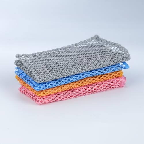 4 Pack Non-Scratch Dish Scrubbers - Odorless Mesh Cleaning Pads