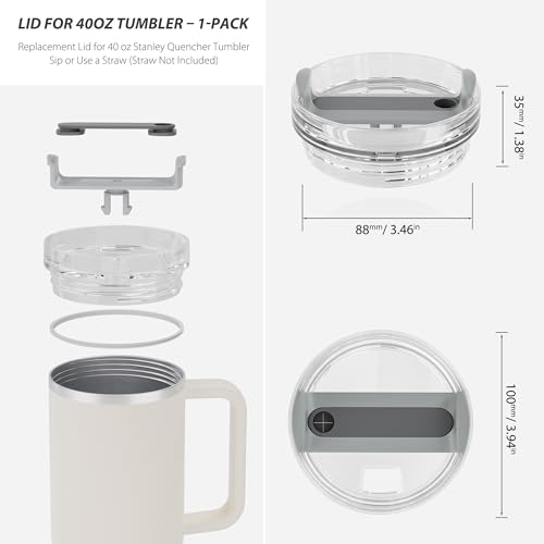 40 oz Tumbler Lid Replacement, Tumbler Lids Fit for Stanley Quencher, No Straw, Replacement Covers for Stanley Cup Accessories (Grey)