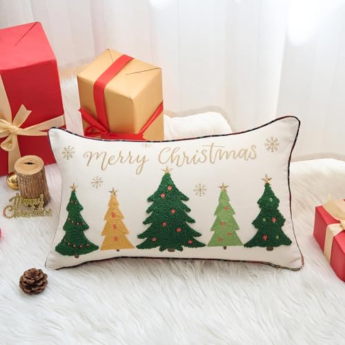 Christmas Tree Pillow Cover 12x20 Inches Merry Christmas Snowflakes Home Decor