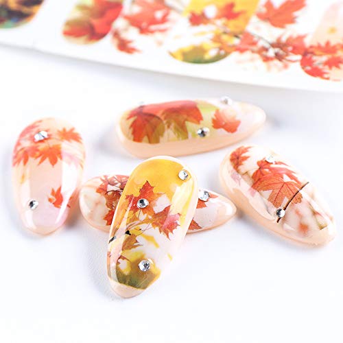 Fall Nail Stickers 3D Self-Adhesive Autumn Maple Leaf Decals 8 Sheets