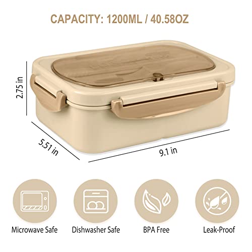 NatraProw Khaki 1200ML Leakproof Bento Box with Utensils, Microwave Safe