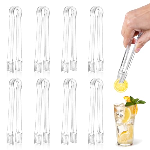 Ninsula 8 Pack Plastic Serving Tongs 6.3 Inches - Clear, Disposable Kitchen Utensils