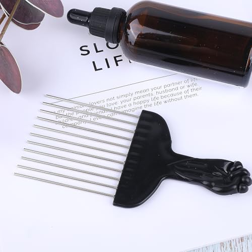 Metal Hair Pick Comb for Curly Hair and Afro Styling with Fist Handle