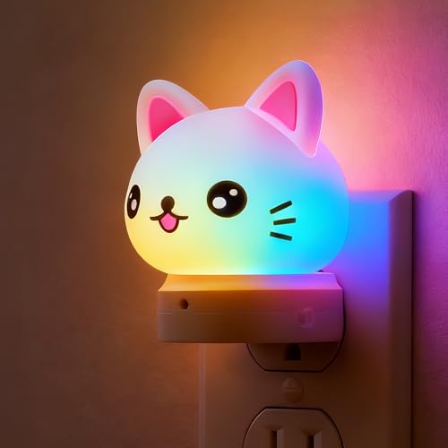 L LOHAS 3D Cat LED Night Light, Dusk to Dawn Sensor, RGB & Soft White