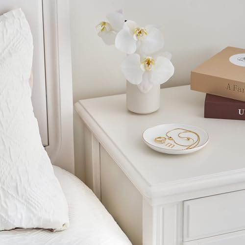 Lolalet White Ceramic Ring Dish with Initial - Personalized Jewelry Tray