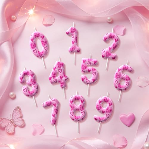 Pink Heart Number Birthday Candles Cute Cake Topper for Party Decor
