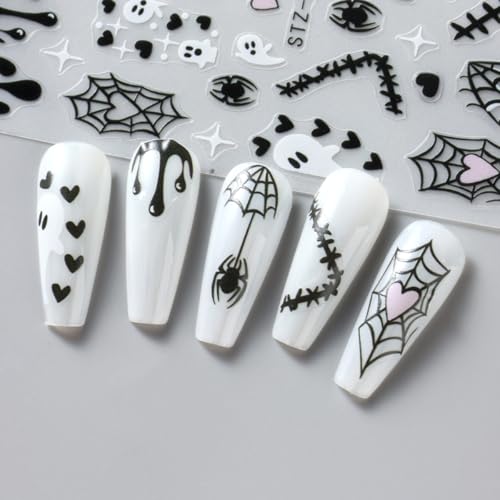 Halloween Nail Stickers 3D Self-Adhesive Bat Ghost Spider Web Decals