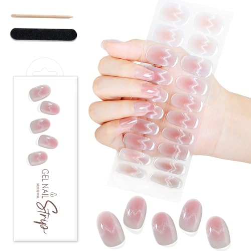 WOKOTO Semi Cured Gel Nail Strips Transparent Pink Cat Eye UV Wraps