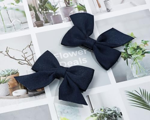 Penta Angel Small Satin Hair Bow Clips, Navy Blue Bowknot Barrettes, 2-Pack
