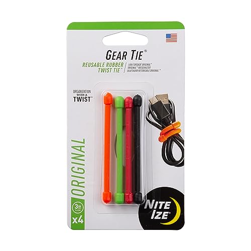 Nite Ize 3-Inch Reusable Rubber Twist Ties - 4-Pack (Colors May Vary)
