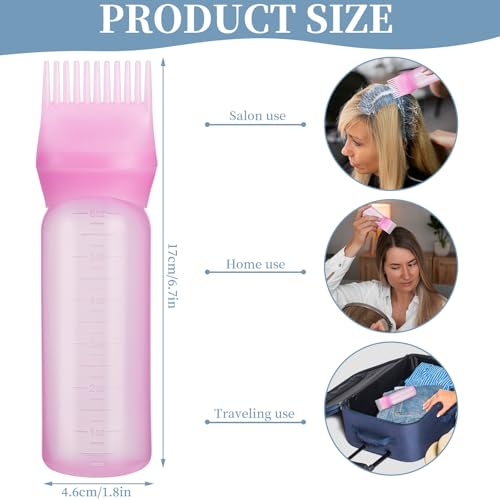 Pimoys 6oz Root Comb Hair Dye Bottle - Squeeze Dispenser with Graduated Scale