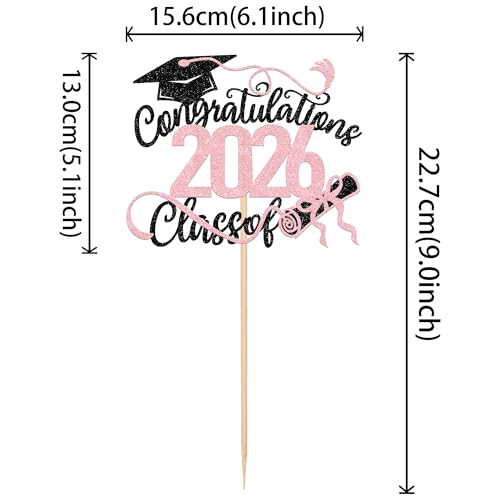 Class of 2026 Cake Topper - Glitter Graduation Decoration