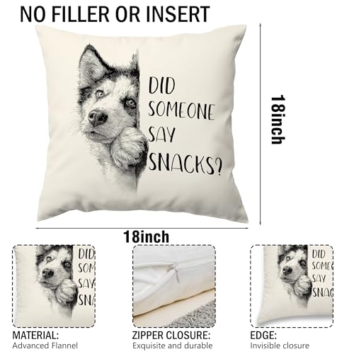 Husky Dog Throw Pillow Cover - Cute Snacks Design, 18x18in