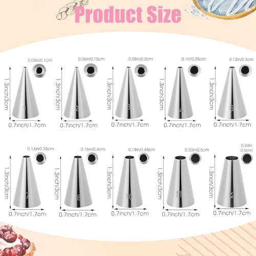 Cobee 10Pcs Stainless Steel Round Piping Tips Set for Cake Decorating