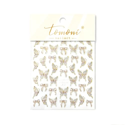 5D Embossed Pink Butterfly Bow Nail Art Stickers Self-Adhesive Decals