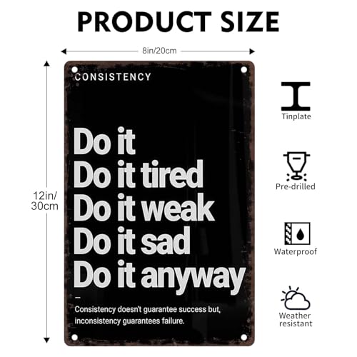 Do It Anyway Vintage Metal Sign | Motivational Wall Art for Gym & Office, 12x8 Inch