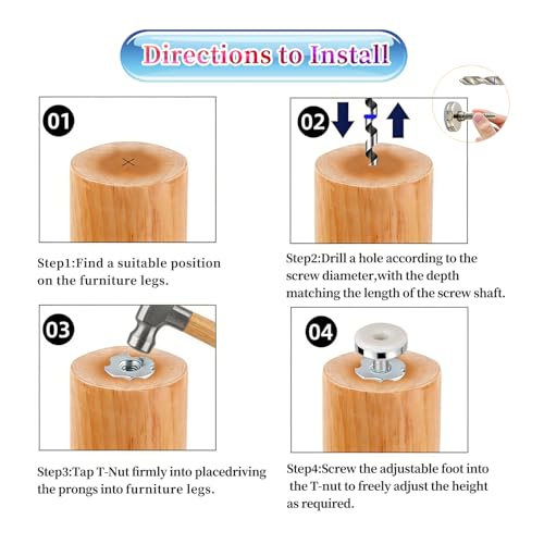 Norjiagu M10 Adjustable Furniture Levelers - 4 Pack Heavy Duty Leveling Feet