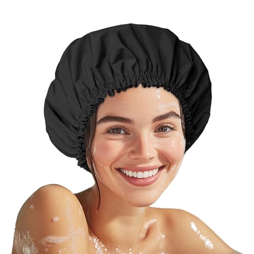 CHFONG Large Waterproof Shower Cap for Women - Double Layer Reusable Bath Cap