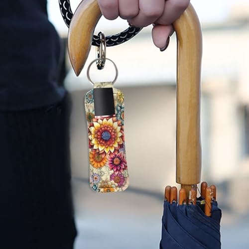 Boho Mandala Chapstick Holder Keychain Neoprene Lip Balm Pouch