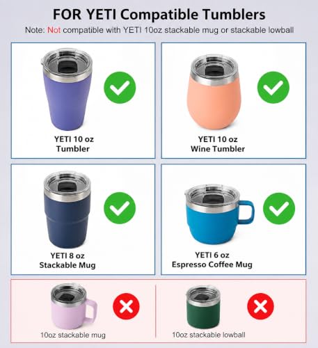 Ukiism 10 oz Tumbler Lid Replacement for YETI & Travel Coffee Mug, Spill-Proof Clear BPA-Free Cover