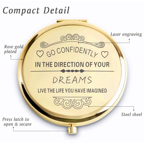 QUSTGO Personalized Compact Mirror - Engraved Inspirational Gift for Women