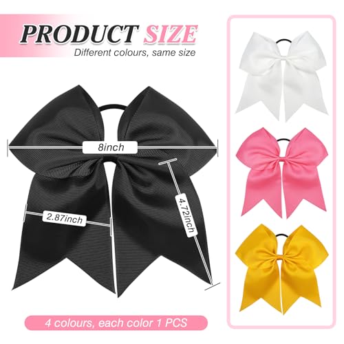 TUUXI 8 Inch Large Cheerleading Bows 4 Pcs Grosgrain Ribbon Hair Ties