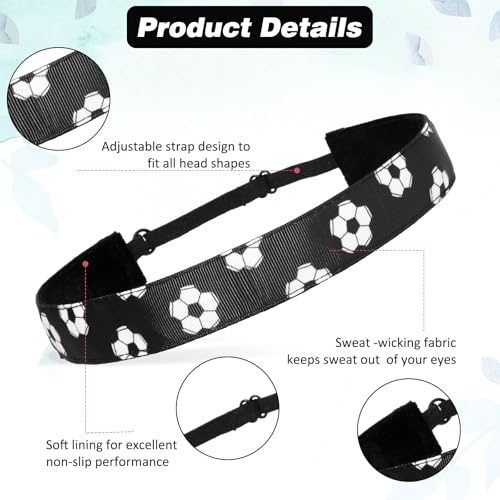 4 Pieces Girls Soccer Headbands Non-Slip Soccer Headband Adjustable No Slip Sport Head Band for Kids Football Hairband Elastic No Slip Sport Head Band for Kids (Black, White)