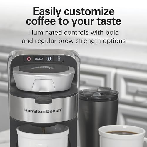 Hamilton Beach The Scoop Single Serve Coffee Maker & Fast Grounds Brewer for 8-14oz. Cups, Brews in Minutes, 40oz. Removable Reservoir, Stainless Steel (49987),Silver