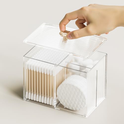 Oasiteege Clear Plastic 3 Slots Q Tip Holder with Lid & Non-slip Base