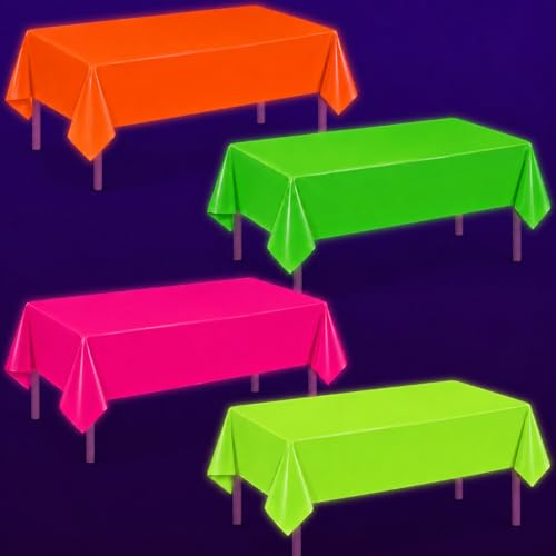Oigco 4 Pack Neon Tablecloths - Glow in The Dark Party Supplies, 54x108 Inch