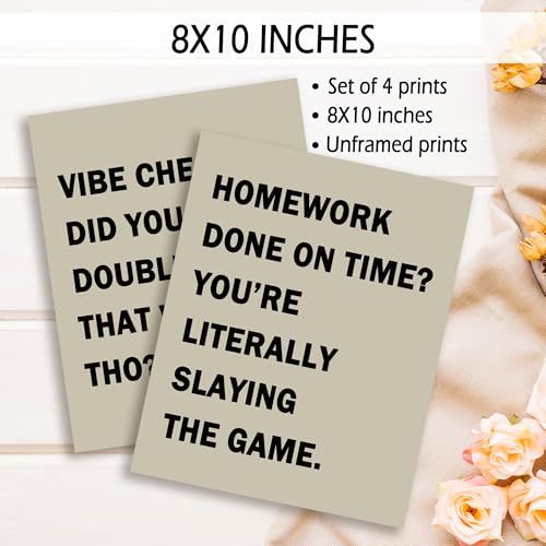 Funny Classroom Wall Art Prints - Beige Trendy Poster Set of 4 (8x10)