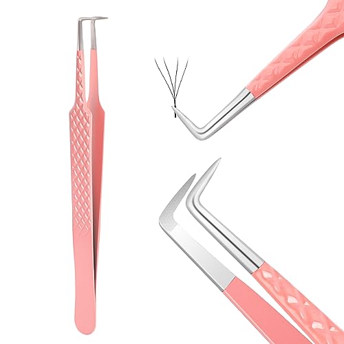 Mozeat Lens Lash Tweezers for Eyelash Extensions High Precision Nano Fiber Tip Pink