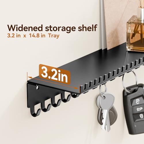 Black Wall-Mounted Jewelry Organizer with 56 Hooks & Shelf
