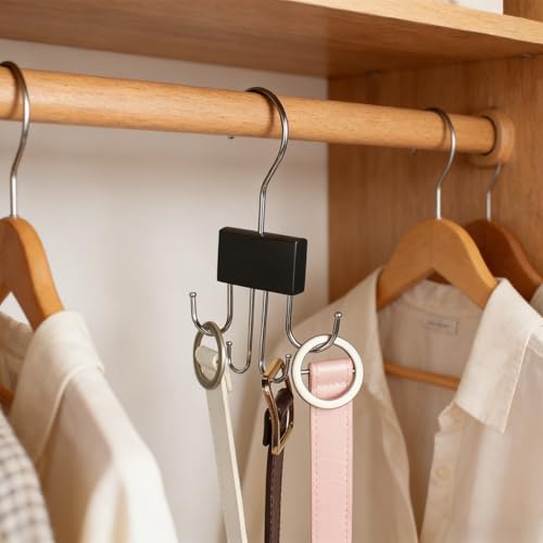 Belt and Tie Hanger Organizer with 360° Rotating Hooks - Black