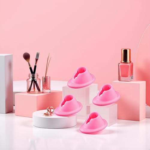 Dwuww 4-Pack Pink Soft Rubber Anti-Spill Nail Polish Bottle Holder Stand