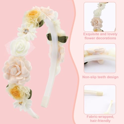 TODDER White and Pink Floral Headband for Girls, Toddlers & Kids