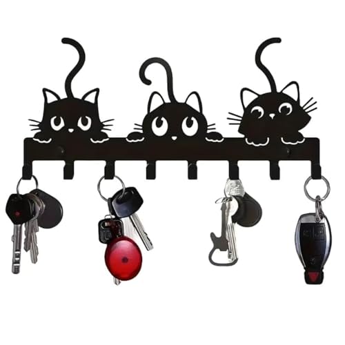 3 Cats Black Key Holder Wall Mounted - 8 Hook Organizer